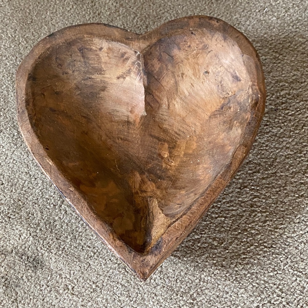 Hand-Carved Heart Wooden Bowl - Rustic Brown